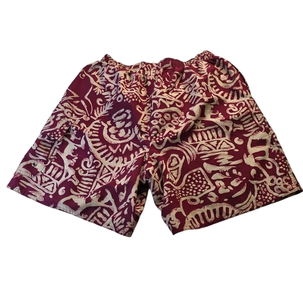 Naturalife Swim Trunks‎ Mens M Red Hawaiian Surf Beach Elastic Lined Mesh Pocket